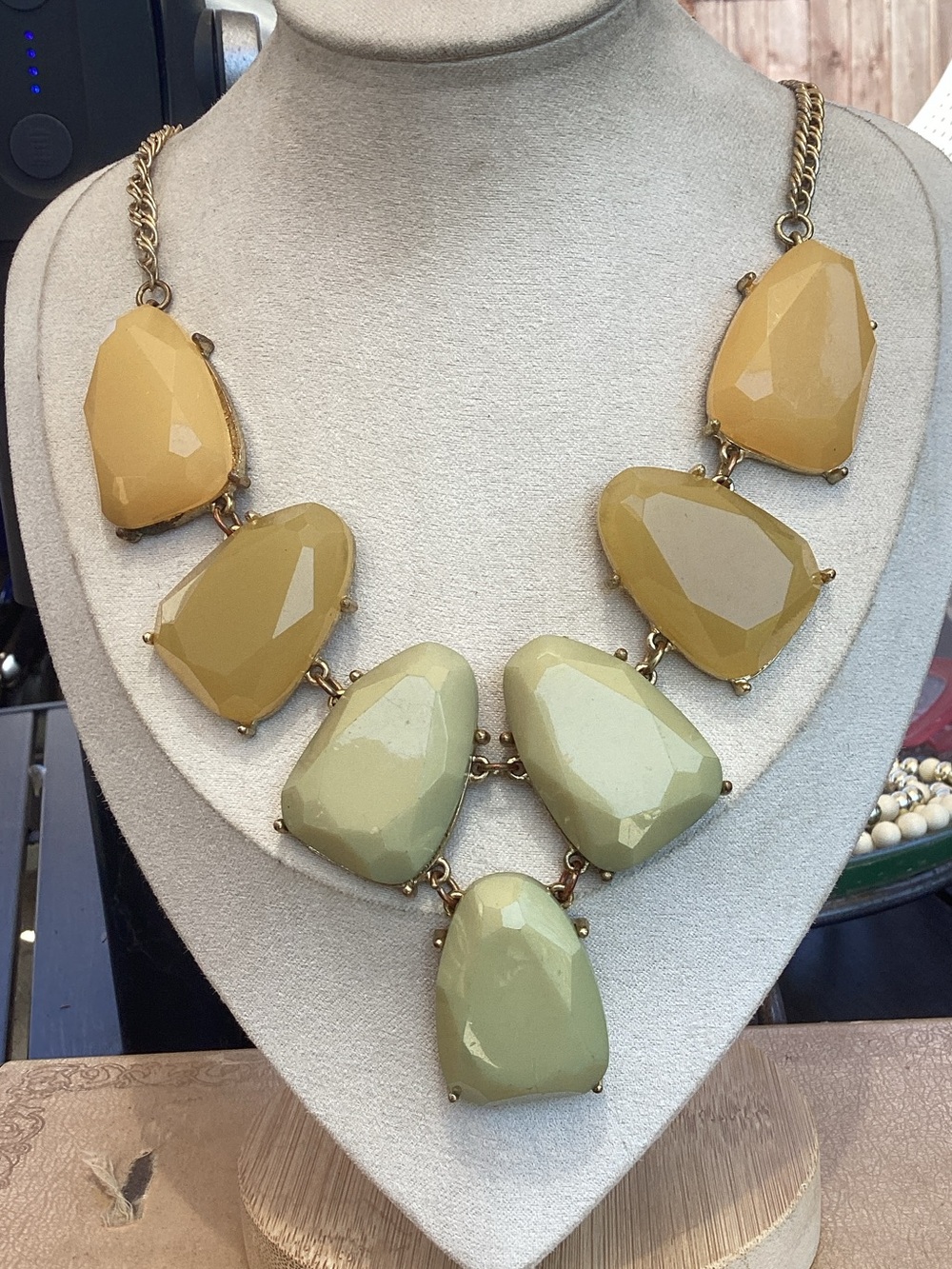 Statement Multi-Tone Yellow-Green Bib Necklace - Women Jewelry